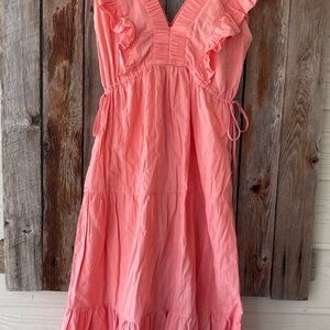 Strut & Bolt Hannah Midi Coral Ruffled Dress Size Small